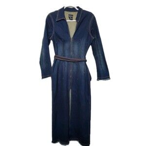 Bebe Jeans Med Denim Midi Dress Zipper Front Slit Zip Western Cowgirl Rodeo Y2K